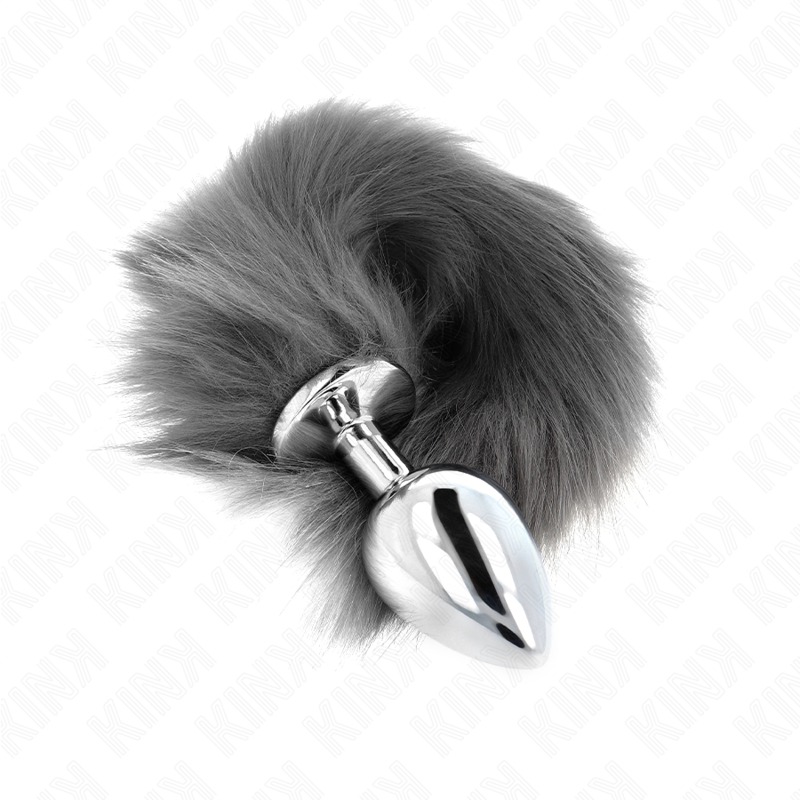 Kink - Plug Anal Taille L 10 X 4 Cm Avec Queue Synthétique 40 Cm Gris Et Blanc - Image 2