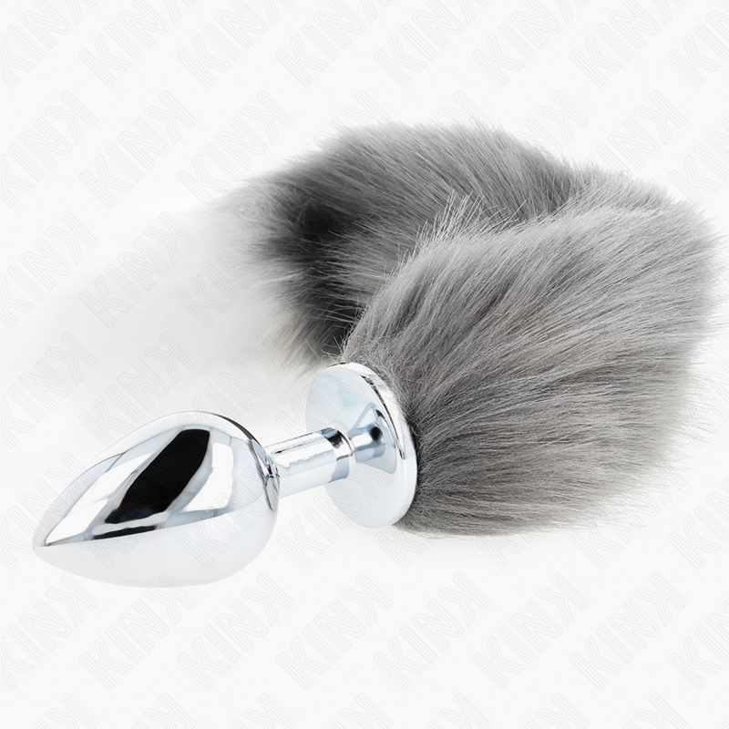 Kink - Plug Anal Taille L 10 X 4 Cm Avec Queue Synthétique 40 Cm Gris Et Blanc - Image 3