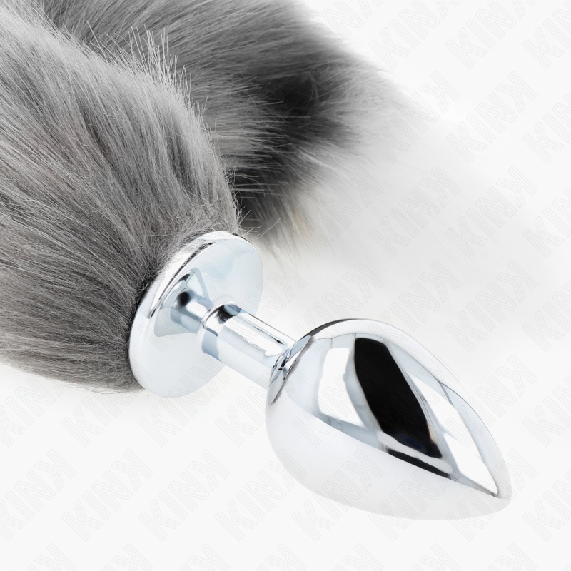 Kink - Plug Anal Taille L 10 X 4 Cm Avec Queue Synthétique 40 Cm Gris Et Blanc - Image 4