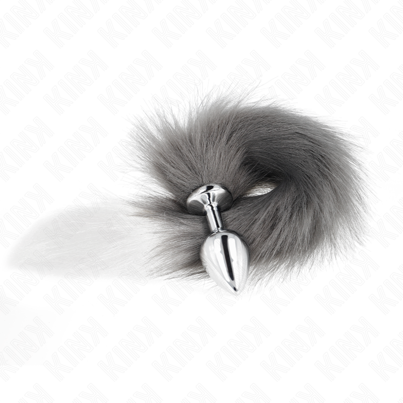Kink - Plug Anal Taille M 8 X 3,5 Cm Avec Queue Synthétique 40 Cm Gris Et Blanc - Image 2