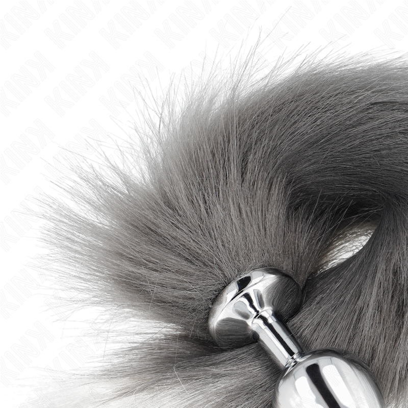 Kink - Plug Anal Taille M 8 X 3,5 Cm Avec Queue Synthétique 40 Cm Gris Et Blanc - Image 4