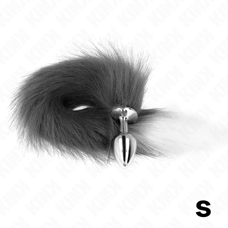 Kink - Plug Anal Taille S 7 X 3 Cm Avec Queue Synthétique 40 Cm Gris Et Blanc - Image 2