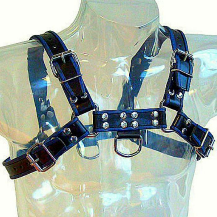 Leather Body - Harnais En Cuir Bleu Et Noir Poitrine Bulldog - Image 2