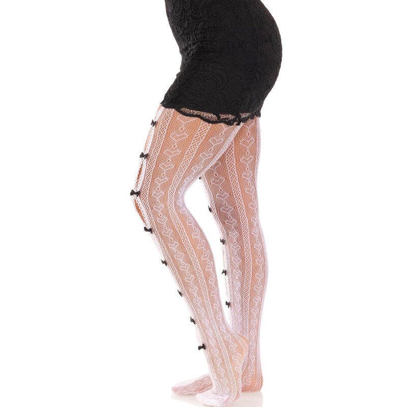 Leg Avenue - Bas Avec Ouvertures Coeur & Noeuds Blancs - Image 3