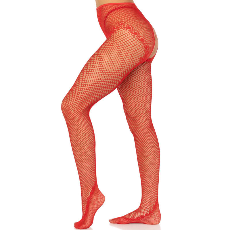Leg Avenue - Bas Résille Sans Crochles Rouge - Image 3
