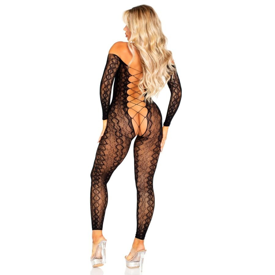 Leg Avenue - Bodystocking Sans Fourche En Dentelle Serpent Exotique Noire - Image 2