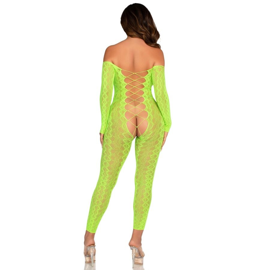 LEG AVENUE - CROTCHLESS BODYSTOCKING EXOTIC SNAKE LACE NEON GREEN - Image 2