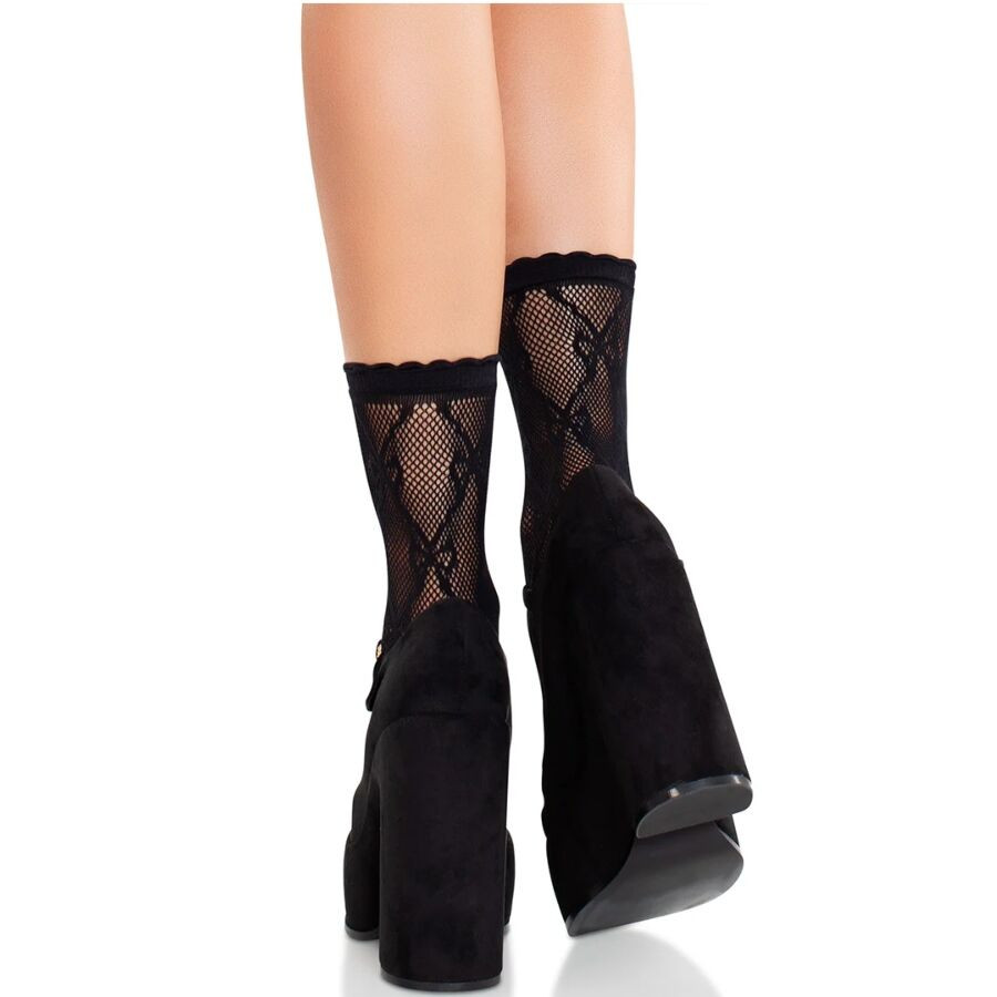 LEG AVENUE - BLACK LACE BOW LACE SOCKS - Image 2