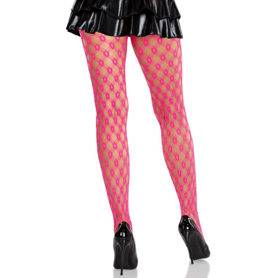 Leg Avenue - Collants En Dentelle Avec Œillets Rose Fluo - Image 2