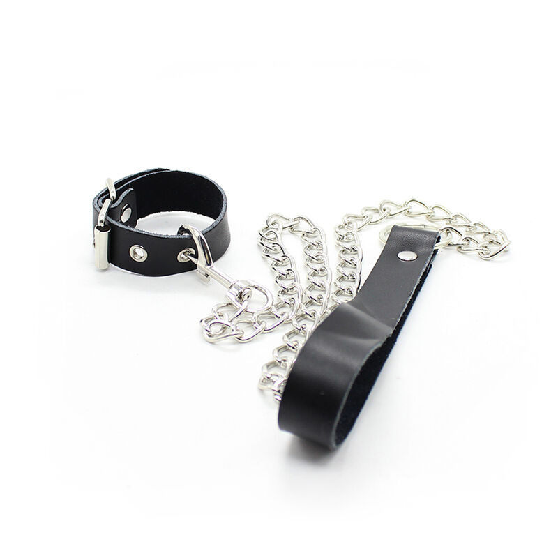 OHMAMA FETISH - COLLIER PÉNIS ET BRACELET EN CUIR AVEC CHAÎNE MÉTALLIQUE - Image 2