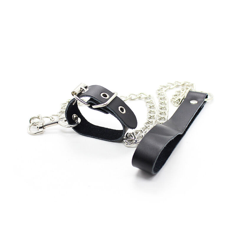 OHMAMA FETISH - COLLIER PÉNIS ET BRACELET EN CUIR AVEC CHAÎNE MÉTALLIQUE - Image 3