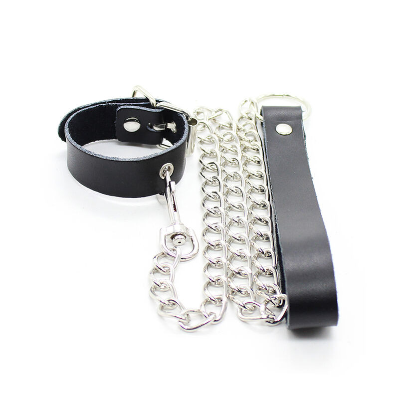 OHMAMA FETISH - COLLIER PÉNIS ET BRACELET EN CUIR AVEC CHAÎNE MÉTALLIQUE - Image 4