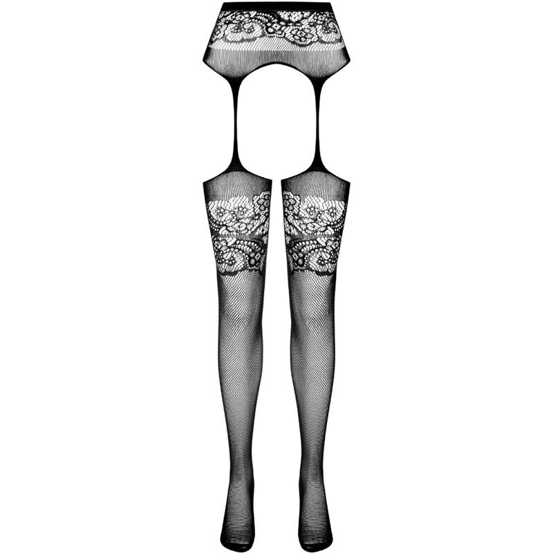 Passion - S029 Collant Noir Avec Jarretière Taille Unique - Image 5