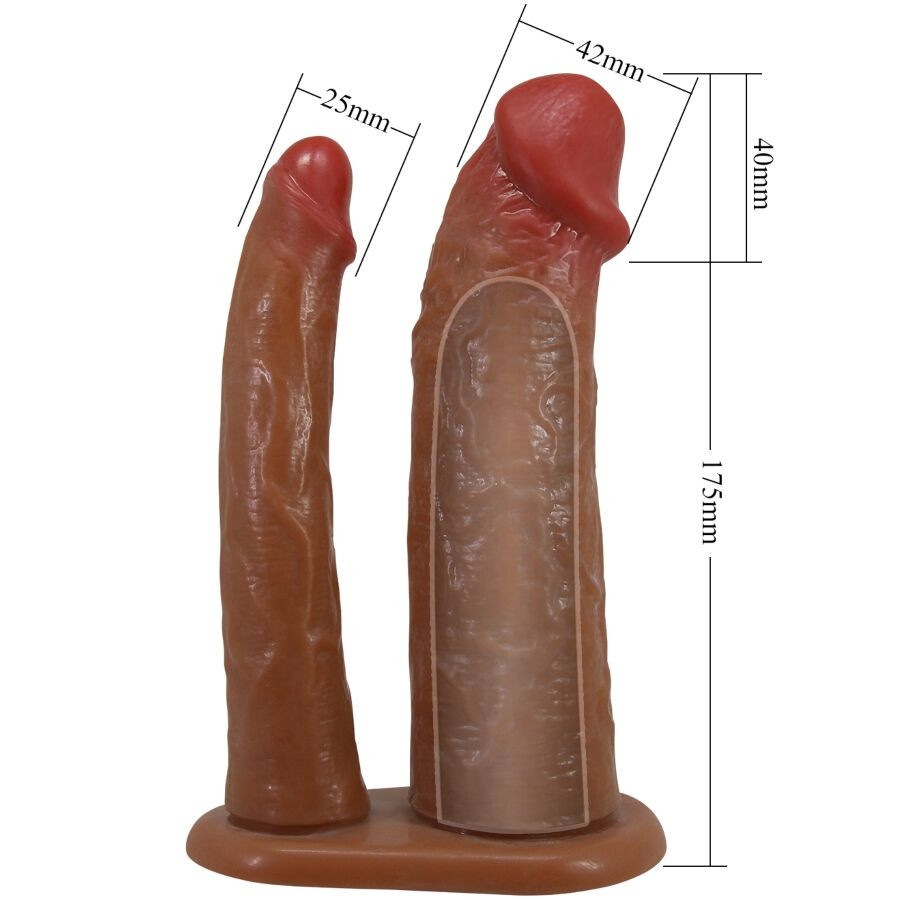 PRETTY LOVE - YAIRON DOUBLE PENIS SLEEVE WITH 4 CM EXTENSION MULATTO - Image 5