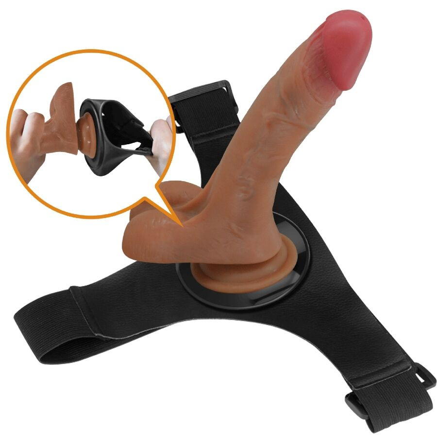 PRETTY LOVE - UNIVERSELE HARNESS MET VIBRERENDE DILDO EN SQUIRTING 15,5 CM MULATO - Image 4