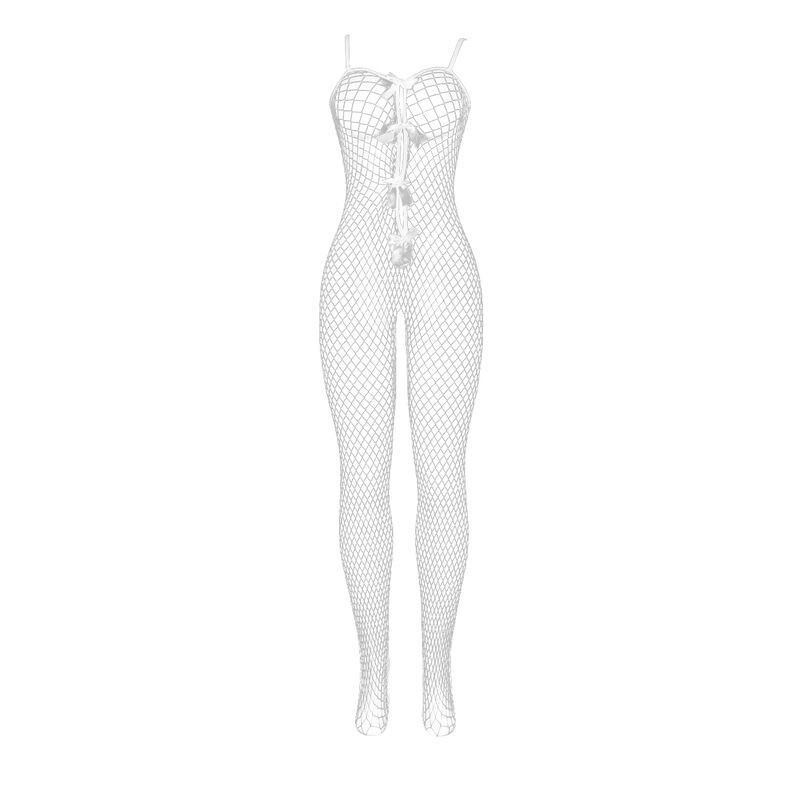 SUBBLIME - 951740 BODYSTOCKING WHITE FISHNET CROTCHLESS WITH BOWS ONE SIZE - Image 5