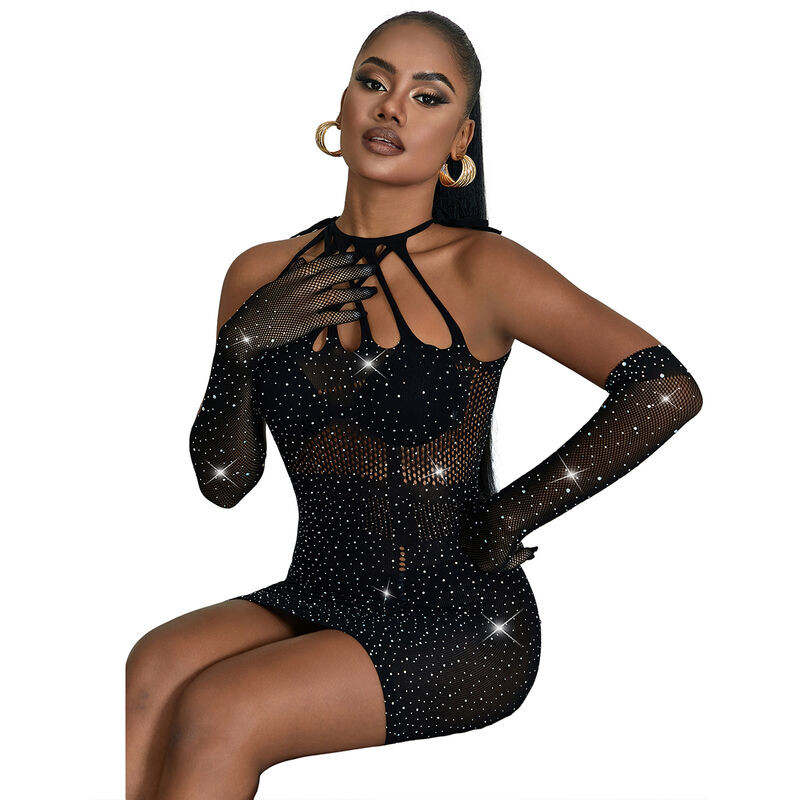 SUBBLIME - 952235 FISHNET DRESS WITH RHINESTONES  BLACK ONE SIZE - Image 3
