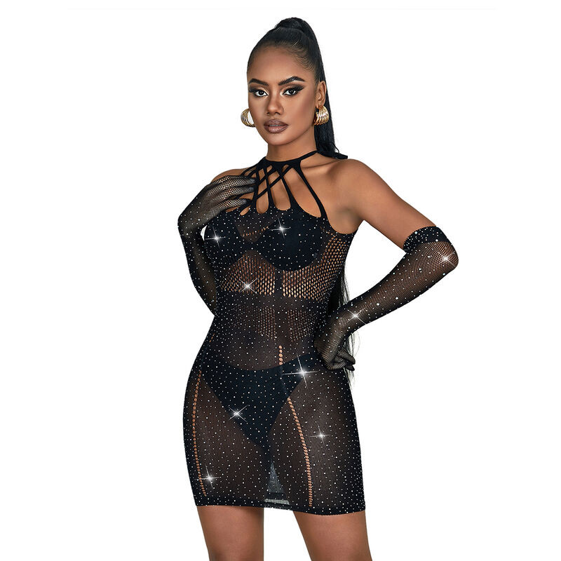 SUBBLIME - 952235 FISHNET DRESS WITH RHINESTONES  BLACK ONE SIZE - Image 4