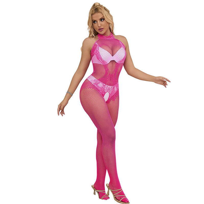 Subblime - 952389 Bodystocking Résille Et Dentelle Sans Fourrure Avec Col Montant Rose Taille Unique - Image 5