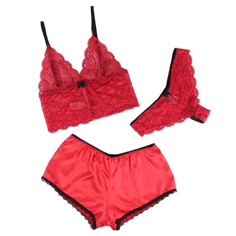 Subblime - 953904 Chemisier De Nuit En Soie Et Dentelle + Culotte Rouge L/Xl - Image 3