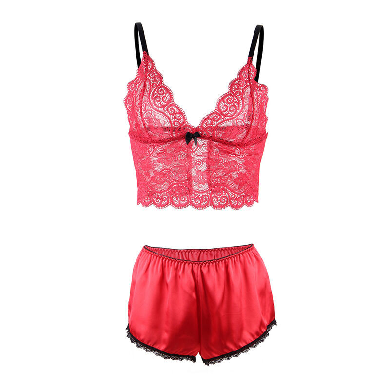 Subblime - 953904 Chemisier De Nuit En Soie Et Dentelle + Culotte Rouge L/Xl - Image 5