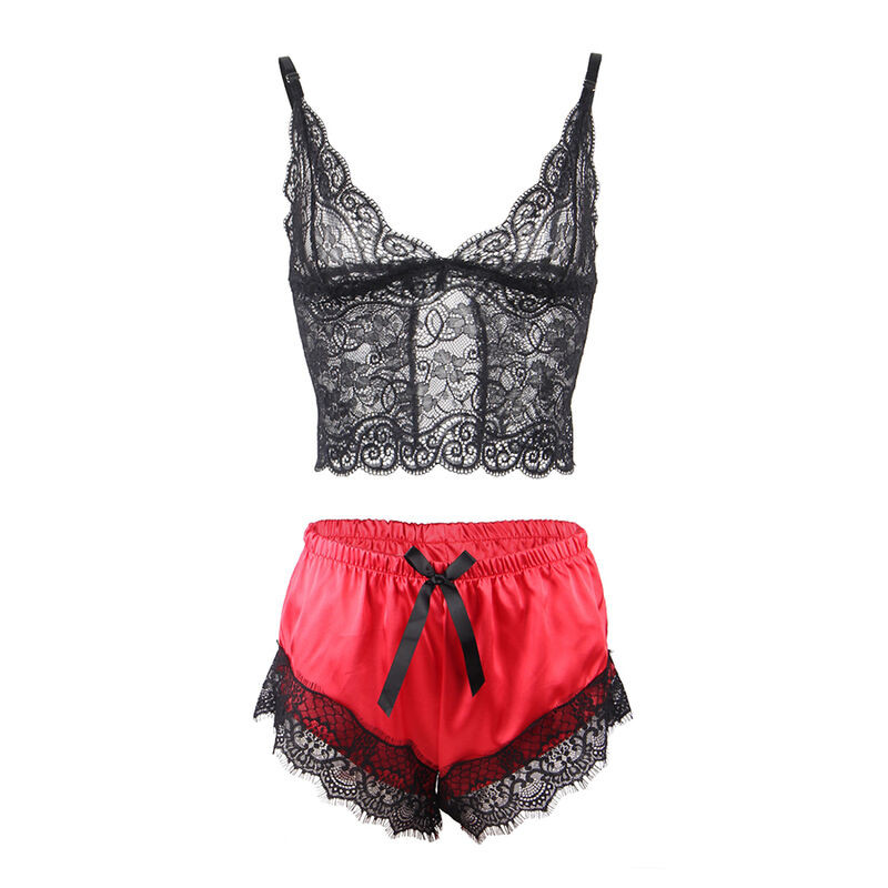 Subblime - 953959 Chemise De Nuit Décontractée En Soie + Pantalon En Dentelle Noir/Rouge S/M - Image 5