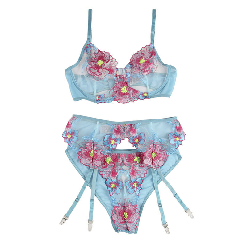 Subblime - 954109 Soutien-Gorge + Culotte Avec Porte-Jarretelles Motif Floral Bleu S/M - Image 5