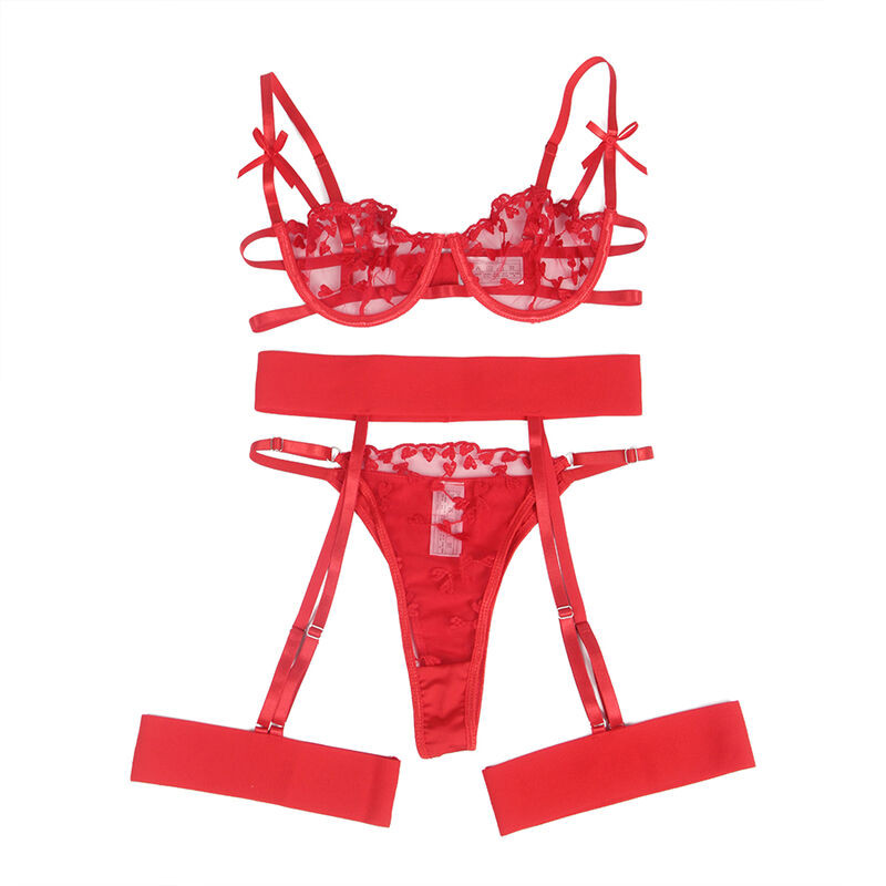 Subblime - 954338 Soutien-Gorge + String + Porte-Jarretelles Imprimé Coeur Rouge L/Xl - Image 5