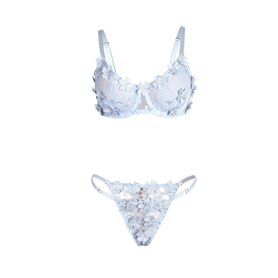 Subblime - 957629 Ensemble Soutien-Gorge Et Culotte Brodés De Fleurs Bleu Ciel S/M - Image 10