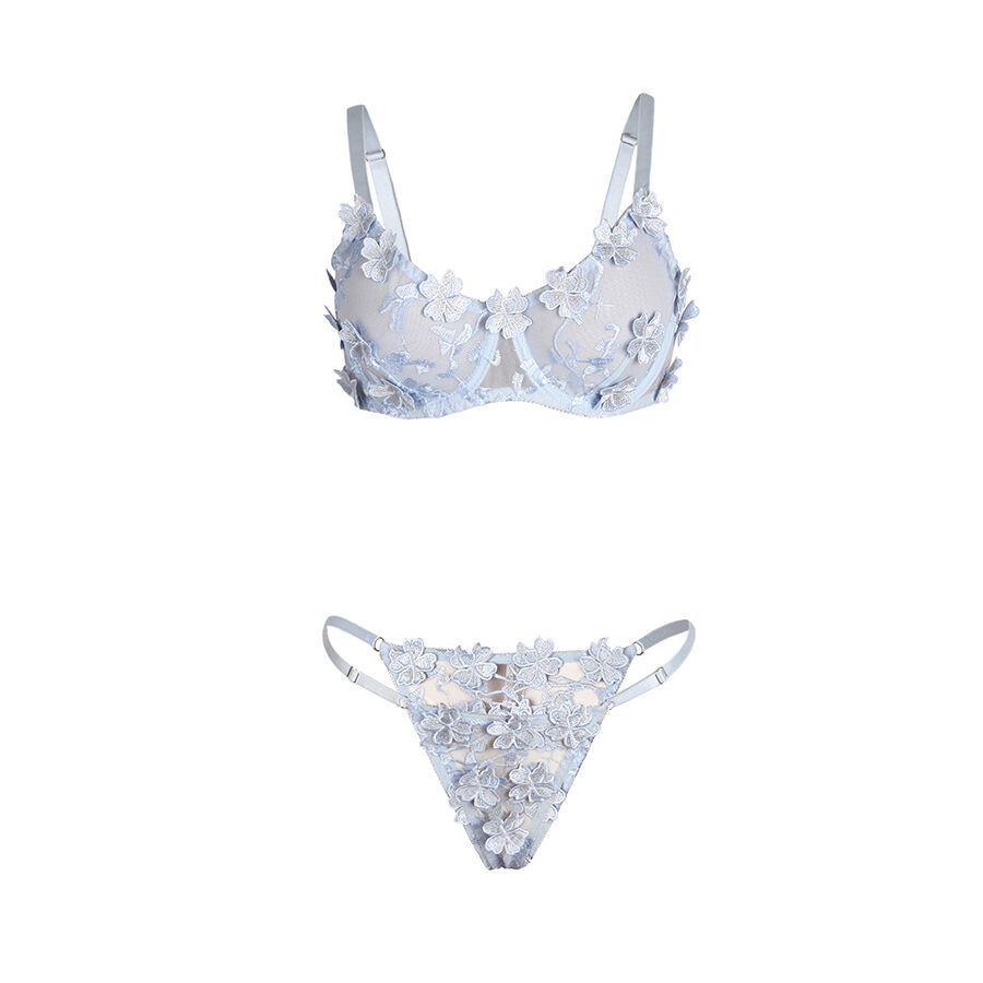 Subblime - 957629 Ensemble Soutien-Gorge Et Culotte Brodés De Fleurs Bleu Ciel S/M - Image 5