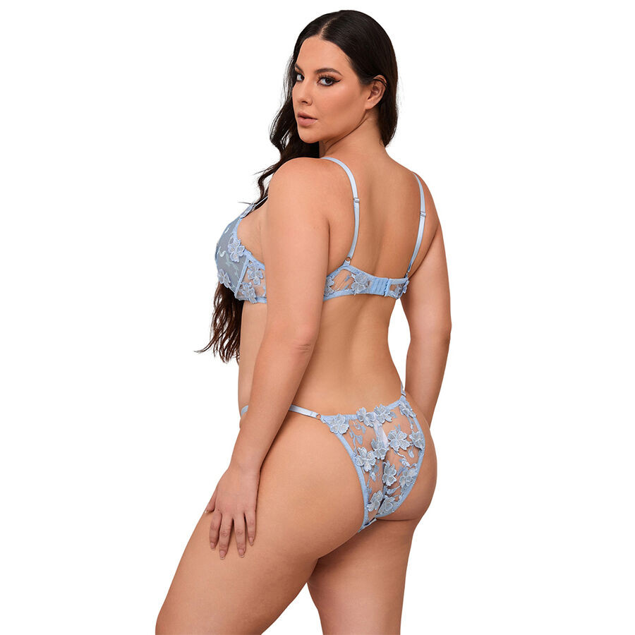 Subblime - 957629 Ensemble Soutien-Gorge Et Culotte Brodés De Fleurs Bleu Ciel S/M - Image 9