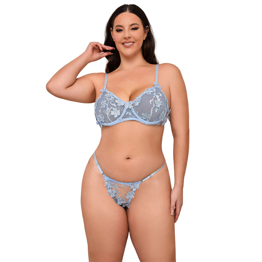Subblime - 957636 Ensemble Soutien-Gorge Et Culotte Brodés De Fleurs Bleu Ciel L/Xl - Image 2