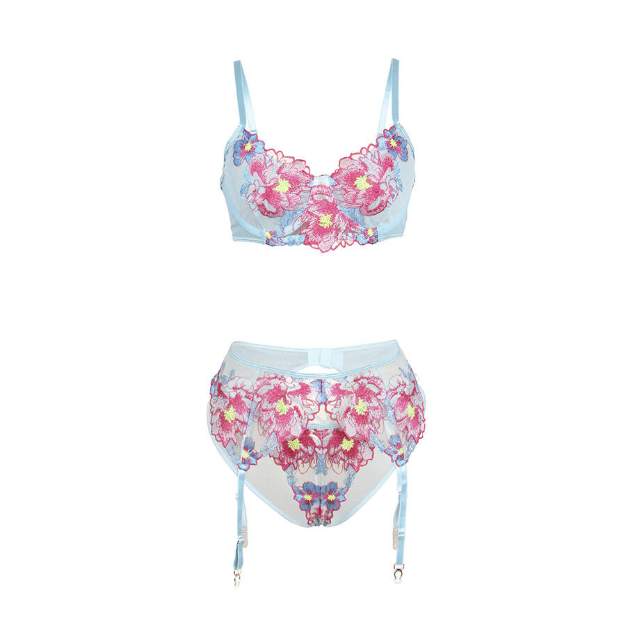 Subblime - 957643 Ensemble Soutien-Gorge Et Porte-Jarretelles Brodé Fleurs Rose S/M - Image 5