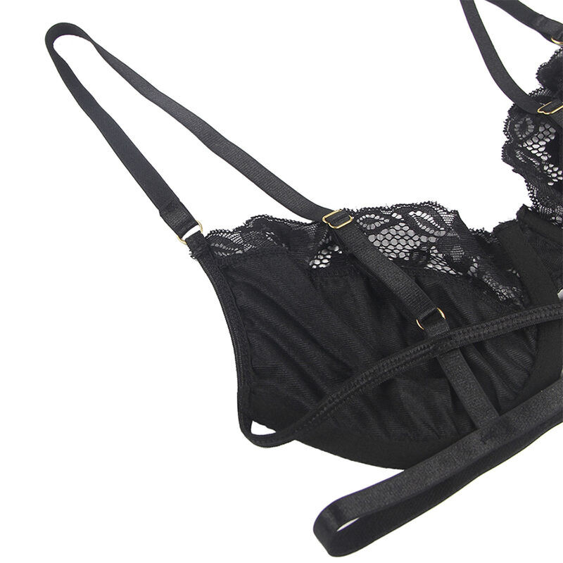 Subblime - Ensemble 3 Pièces Soutien-Gorge + String + Jarretière Dentelle Noir S/M - Image 5