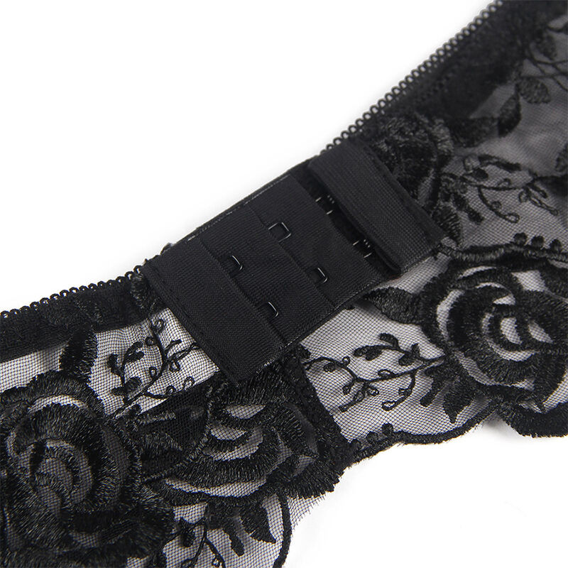 Subblime - Ensemble 3 Pièces Soutien-Gorge + String + Jarretière Imprimé Floral Noir S/M - Image 10