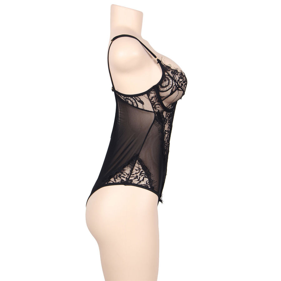 Subblime - Queen Plus Dentelle Florale Et Teddy Noir  Franges - Image 2