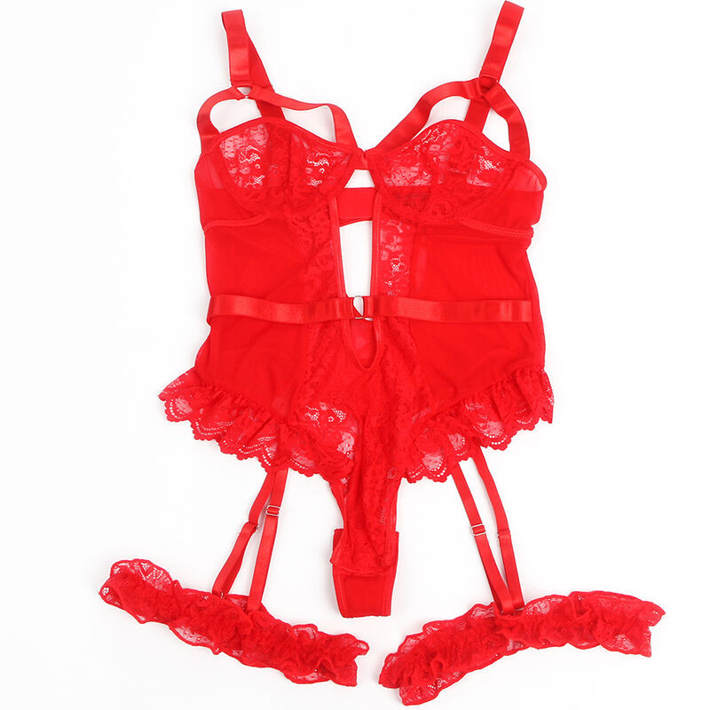 SUBBLIME - TEDDY WITH GARTER WITH LACE DETAIL AND STRIPS RED - Image 8
