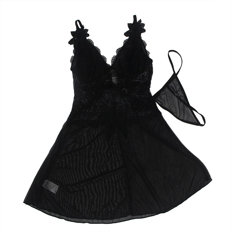 Subblime - Tissu Tulle Babydoll Avec Dentelle Et Détail Fleur Noir S/M - Image 8