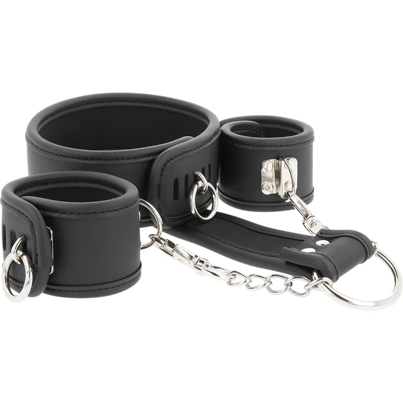 FETISH SUBMISSIVE - VEGAN LEATHER NECKLACE AND HANDCUFFS WITH NOPRENE LINING - Image 3