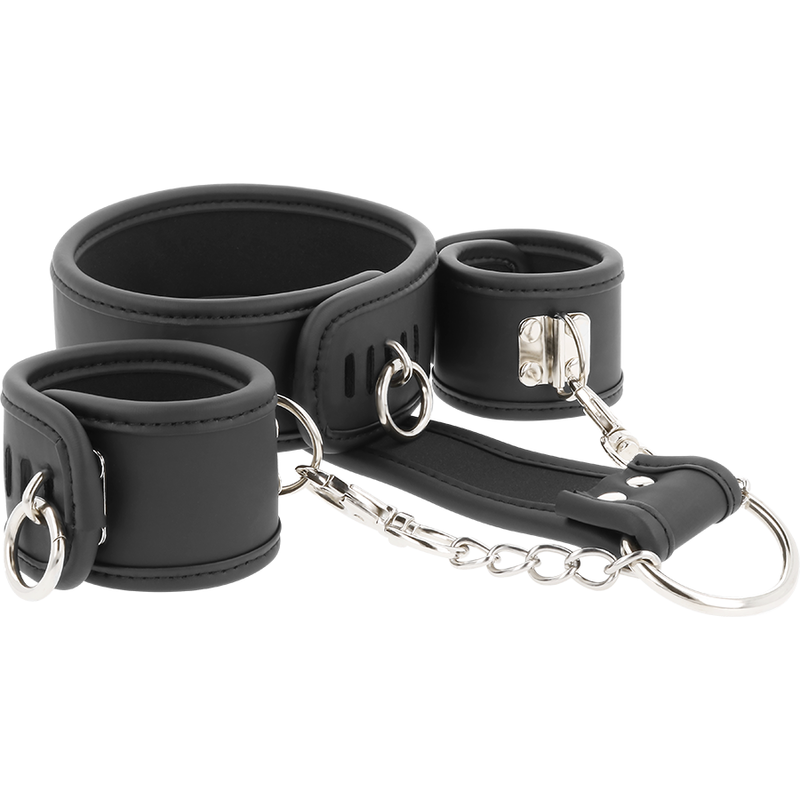 FETISH SUBMISSIVE - VEGAN LEATHER NECKLACE AND HANDCUFFS WITH NOPRENE LINING - Image 4