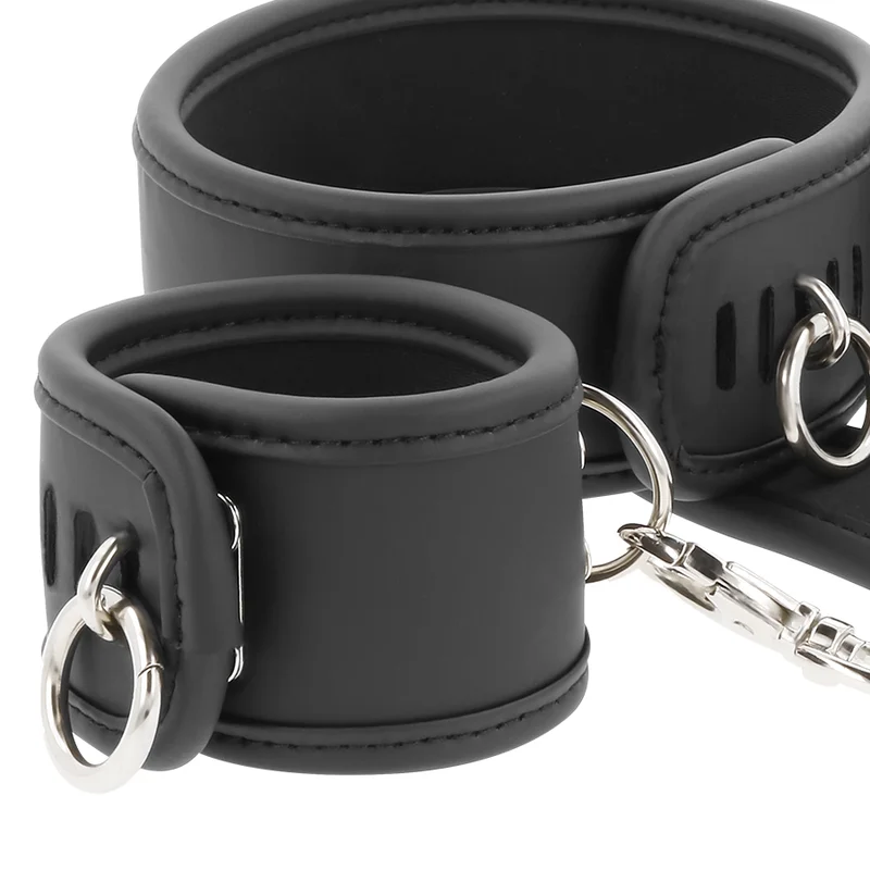 FETISH SUBMISSIVE - VEGAN LEATHER NECKLACE AND HANDCUFFS WITH NOPRENE LINING - Image 6