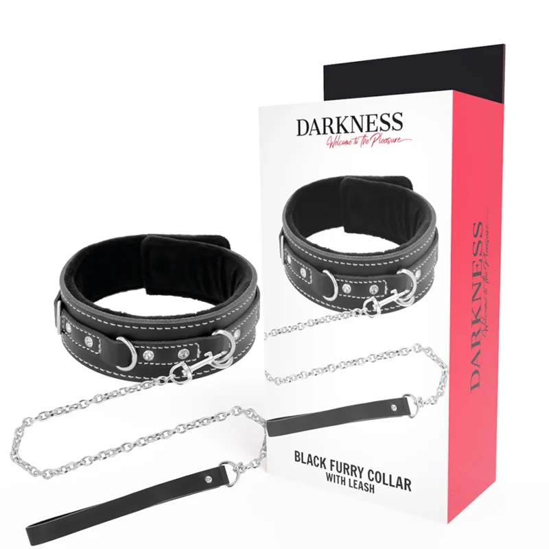 Darkness - Collier En Cuir De Haute Qualité Avec Laisse