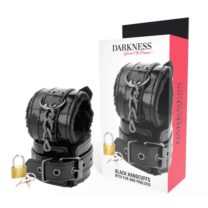 Darkness - Menottes Ajustables En Cuir Noir Avec Cadenas