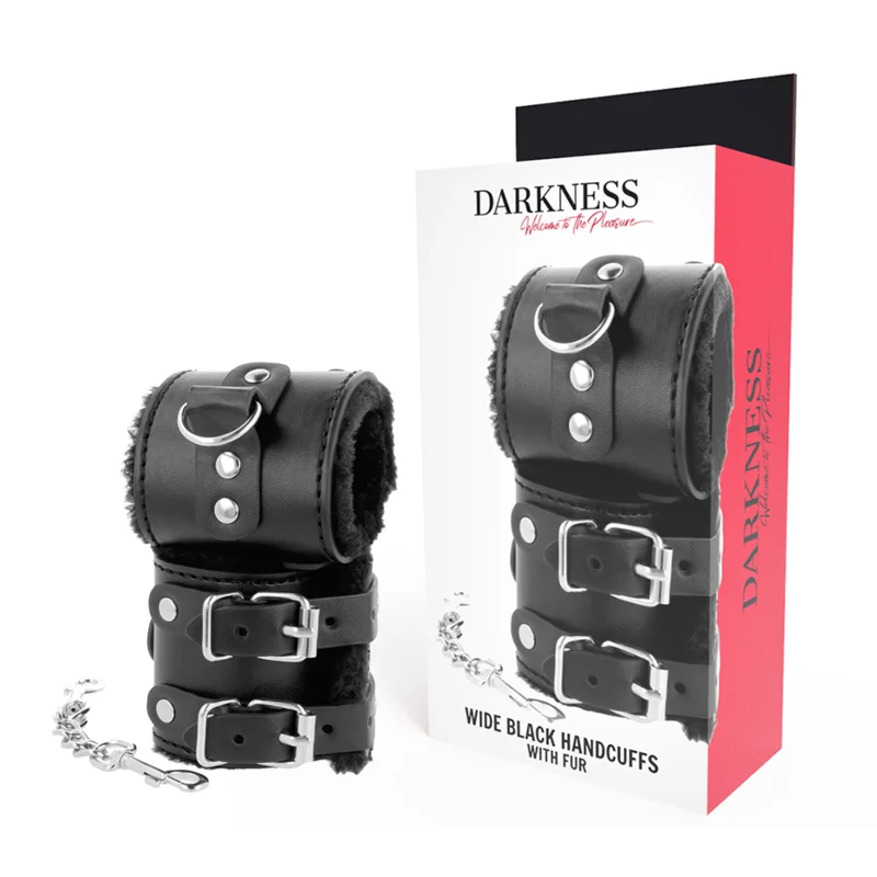 Darkness - Menottes Ajustables En Cuir Noir Avec Doublure