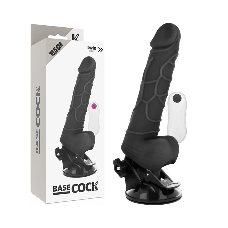 Basecock - Realistic Vibrator Remote Control Black With Testicles 19.5 Cm -O- 4 Cm