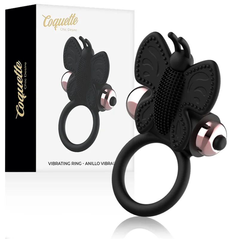 Coquette Chic Desire - Cock Ring Butterfly With Vibrator Black/ Gold