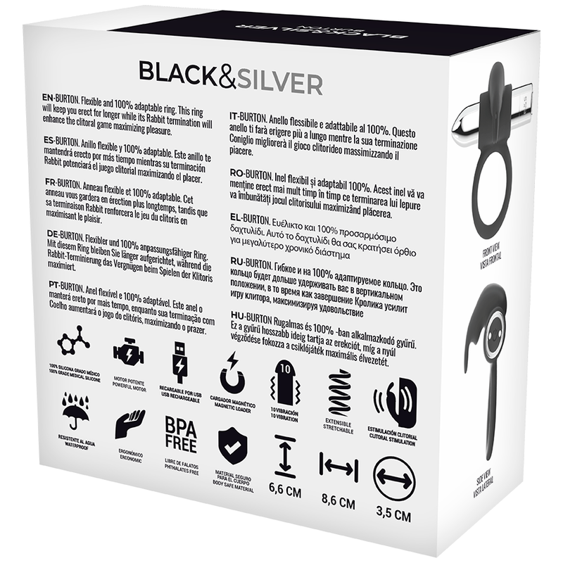 BLACK&SILVER - BAGUE RECHARGEABLE BURTON 10 MODES DE VIBRATION - Image 5