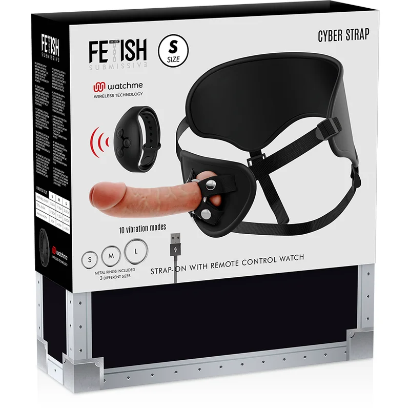 FETISH SUBMISSIVE CYBER STRAP - HARNESS WITH REMOTE CONTROL DILDO WATCHME S TECHNOLOGY