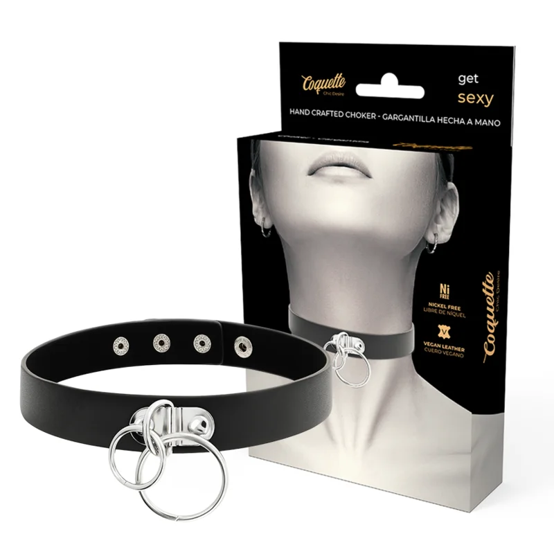 Coquette Chic Desire - Double Ring Vegan Leather Choker