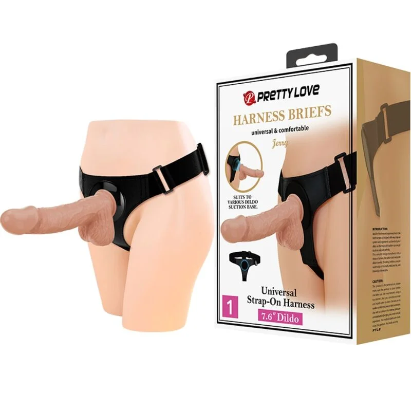 PRETTY LOVE - HARNESS BRIEFS UNIVERSAL HARNESS WITH DILDO JERRY 21.8 CM NATURAL - Image 3
